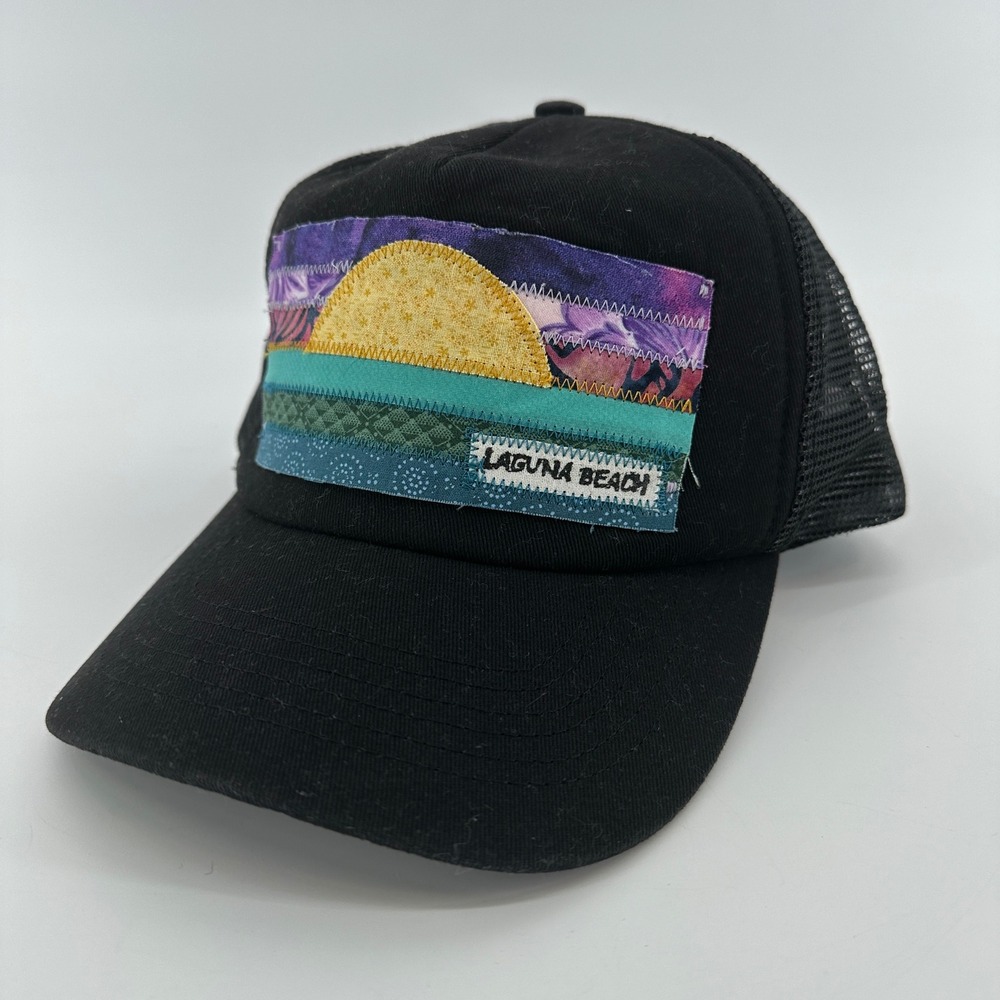 Laguna Beach Patchwork Sunset Trucker Hat Black Mesh Snapback Cap BIG Accessory